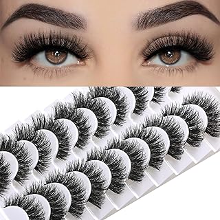 FARRED Mink Lashes False Eyelashes Cat Eye Strip Lashes Wispy Faux Mink Eye Lash Fluffy Eyelash Natural Look 10 Pairs Fake Lashes Pack Full Volume Lash Strips Pestañas