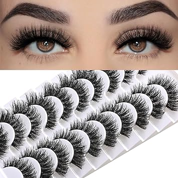 FARRED Mink Lashes False Eyelashes Cat Eye Strip Lashes Wispy Faux Mink Eye Lash Fluffy Eyelash Natural Look 10 Pairs Fake Lashes Pack Full Volume Lash Strips Pestanas