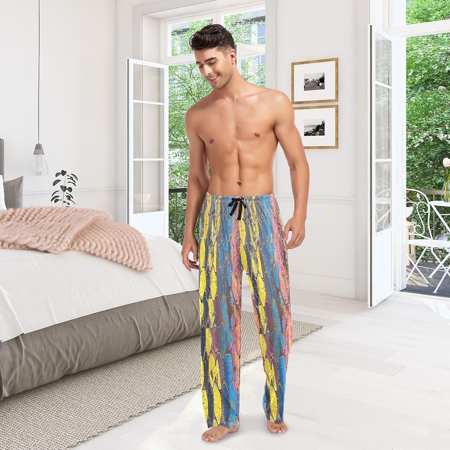 ALAZA Snake Skin Print Oil Painting Men's Pajama Pants Men Cotton Pajama Bottoms with Pockets, S
