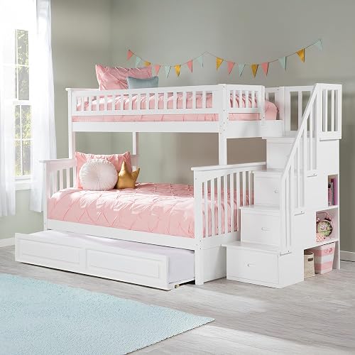 AFI, Columbia Staircase Bunk Bed Twin Over Full with Twin Raised Panel Trundle, 