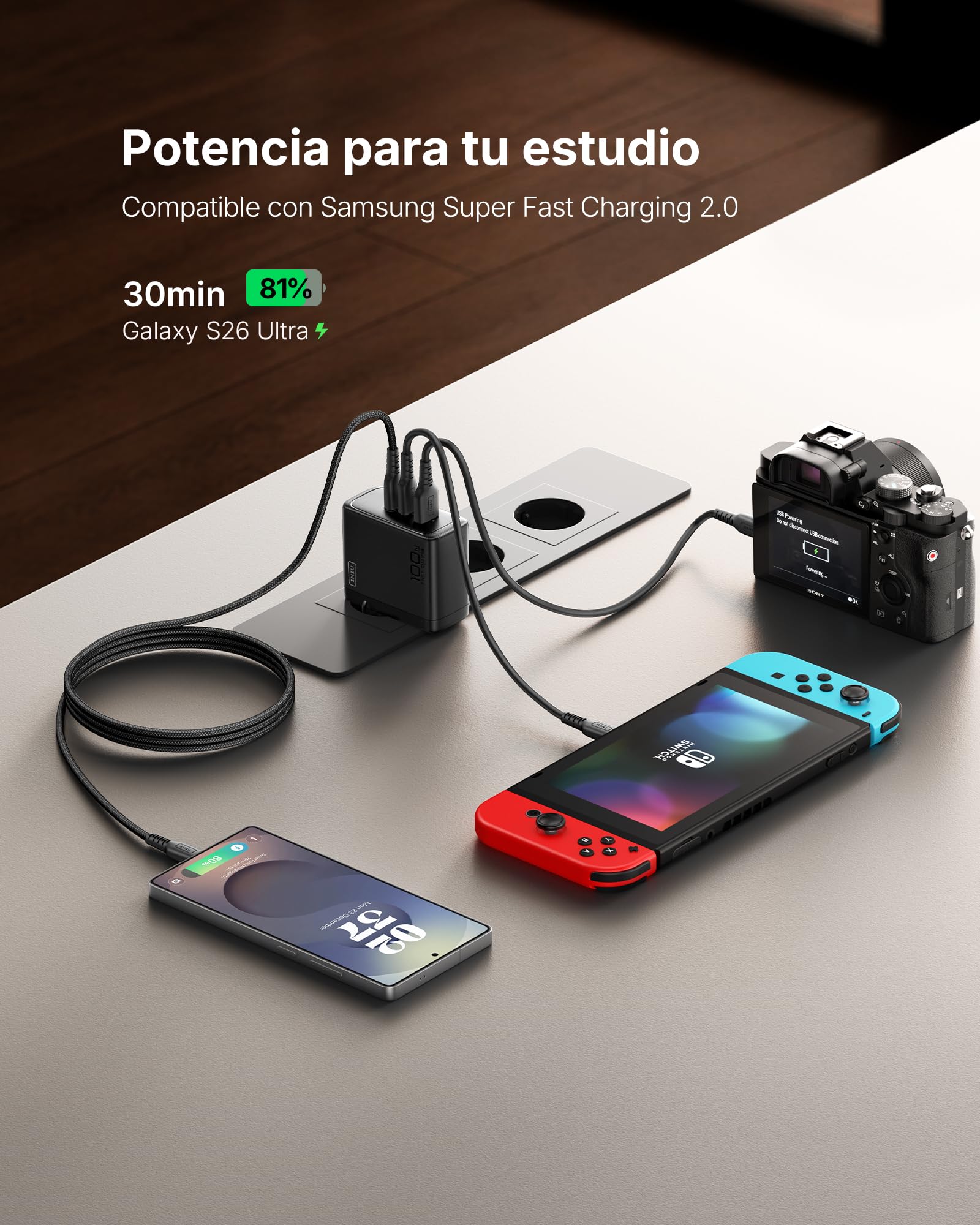 INIU Cargador USB C GaN 100W, 3-Puertos Cargador Rápido Compacto con Cable USB C de 100W 1.5m, Cargador de Viaje para Portátil MacBook Pro Air 14, iPhone 17 16 Pro Max iPad Samsung S26 S25 Ultra Pixel