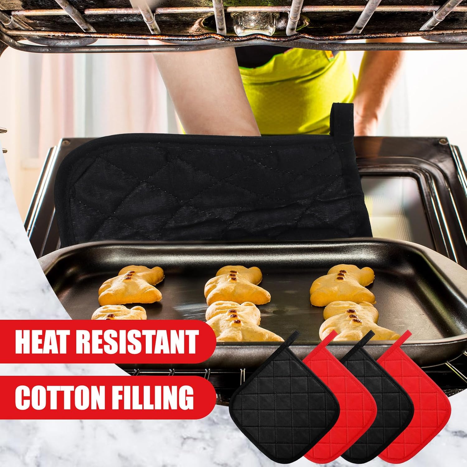 Uiifan 30 Pieces Cotton Pot Holders for Kitchen Washable Heat Resistant Potholders Oven Hot Pads for Cooking and Baking, 7.87 x 7.87 x 0.2 Inch(Black, Red)