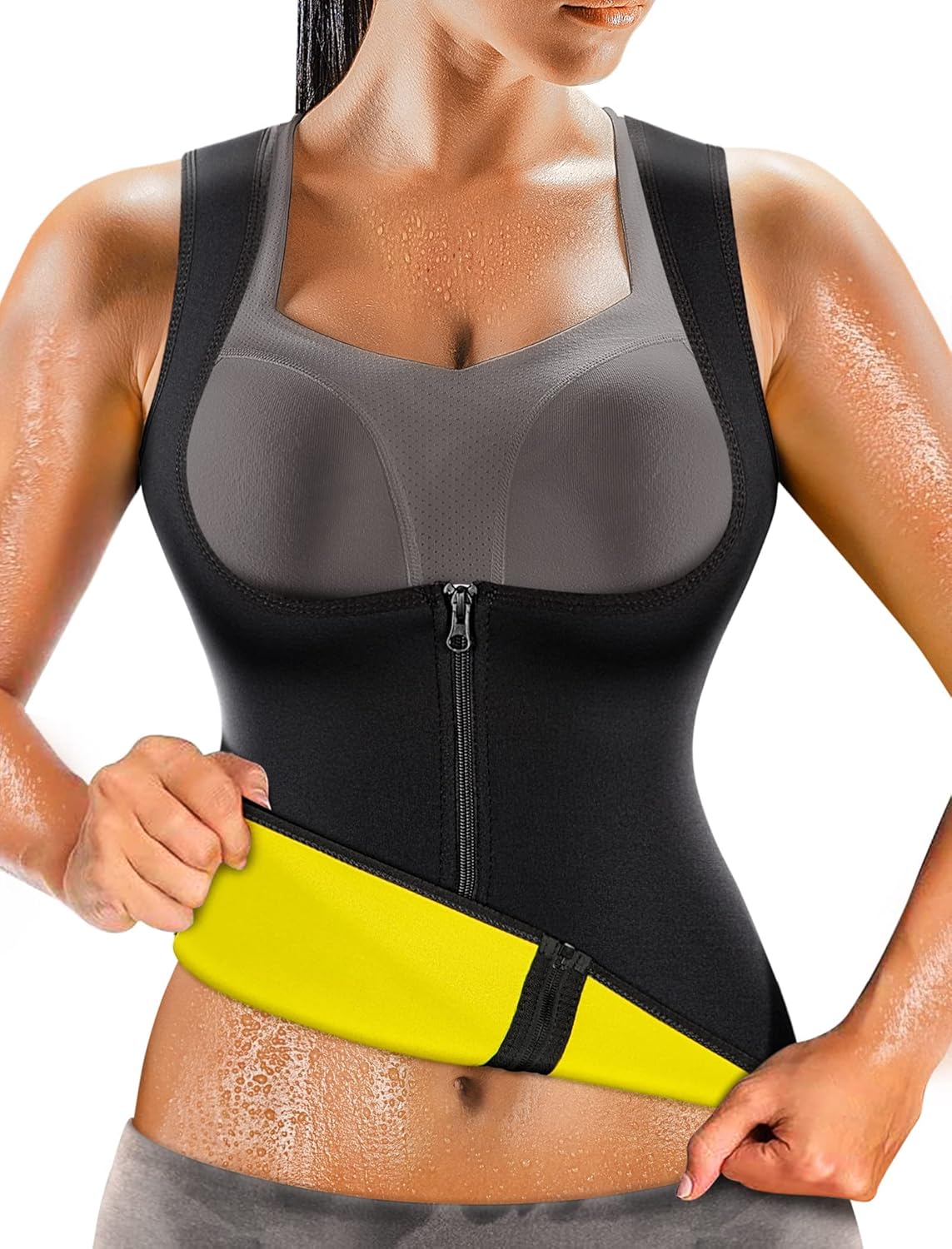 Cimkiz Chaleco de sauna entrenador de cintura para mujer parte inferior de la grasa del vientre con efecto de traje de sauna camiseta sin mangas de