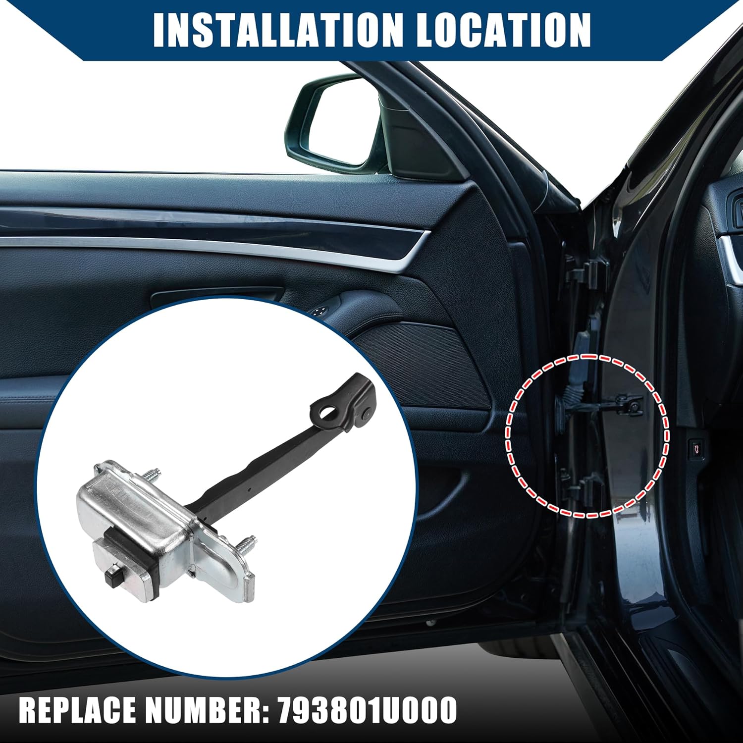 No.793801U000 Car Door Check Strap for Kia Sorento 2011-2015 / Front Left Right/Durable Metal / 1 Pcs/Silver Tone