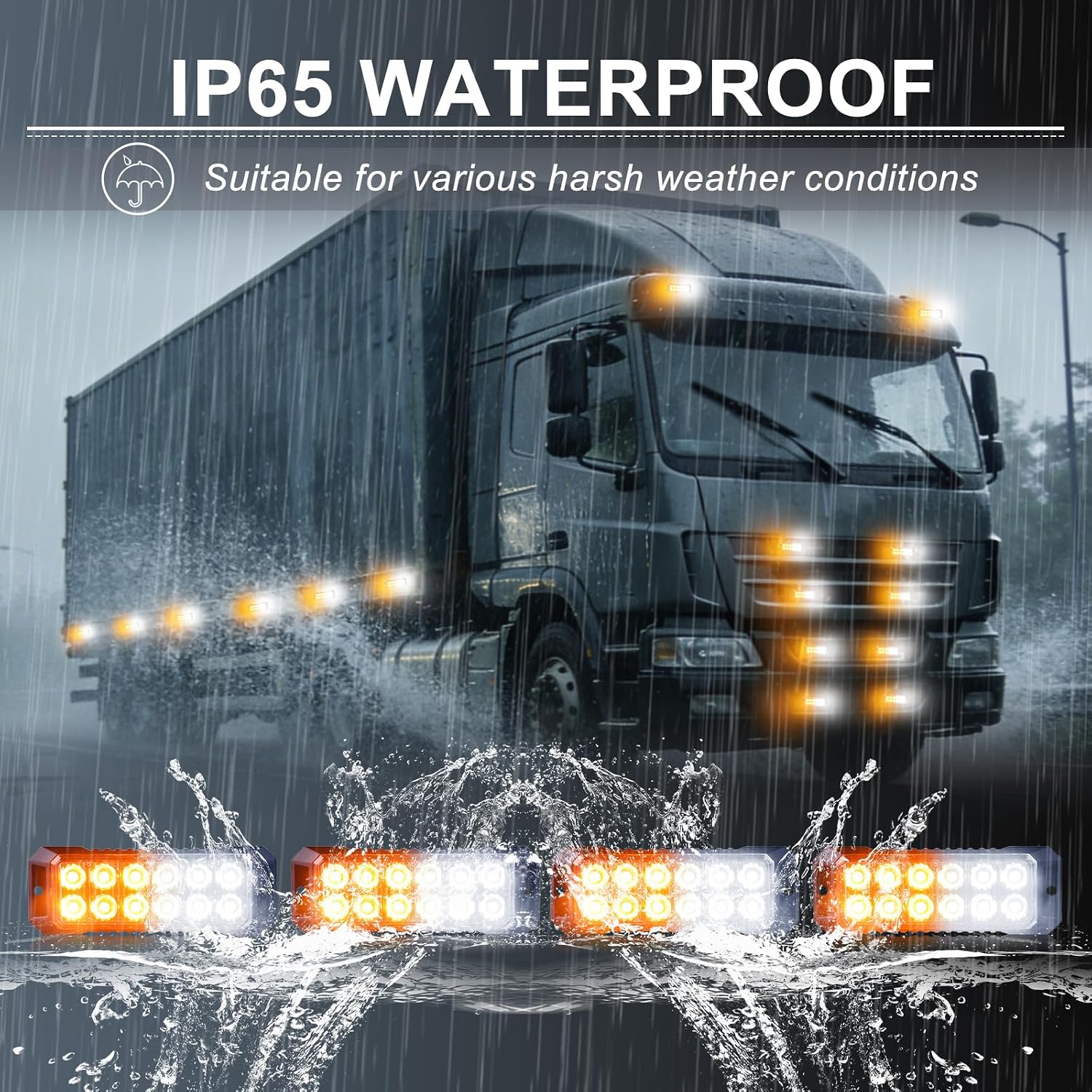 12-LED Amber White Emergency Strobe Lights, Surface Mount Strobe Emergency Beacon Safety Flashing Warning Grill Lights for Trucks Cars 4PCS