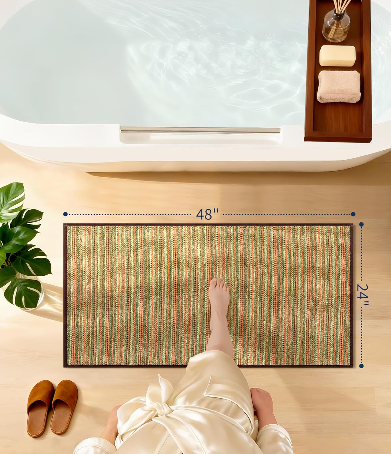 YIHOUSE Non Slip Bath Mats for Bathroom 24x48, Absorbent Bathroom Rugs Mat Quick Dry Woven Sink, Laundry, Kitchen, (Green,24"x48")