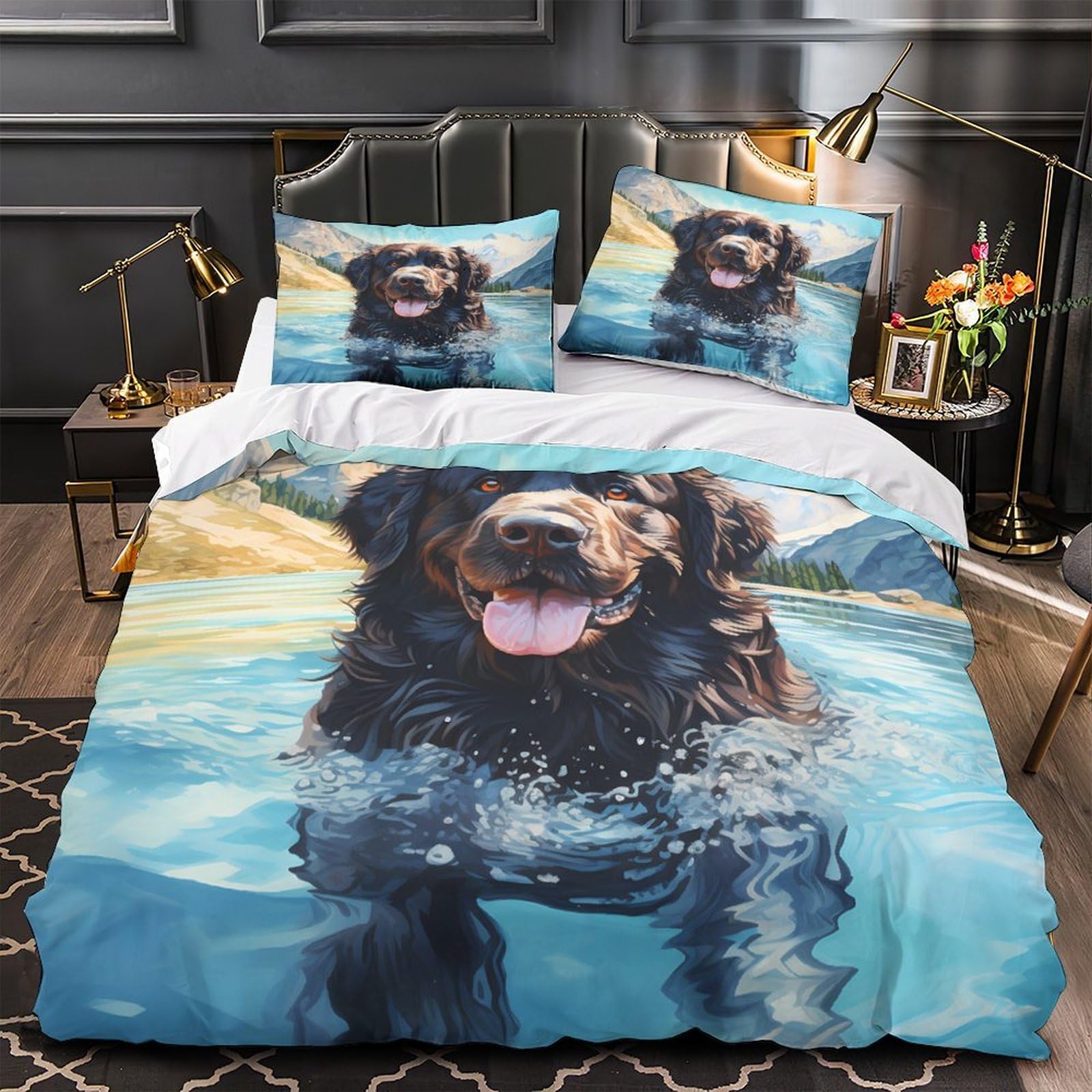 Ensemble de literie chien 3D en microfibre premium pour lit King