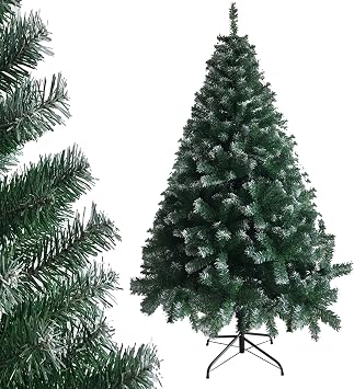 Alightup High Quality Artificial Christmas Tree with Metal Base for Christmas Decoration 120/150/180/210 cm Green White (Green & White 180cm)