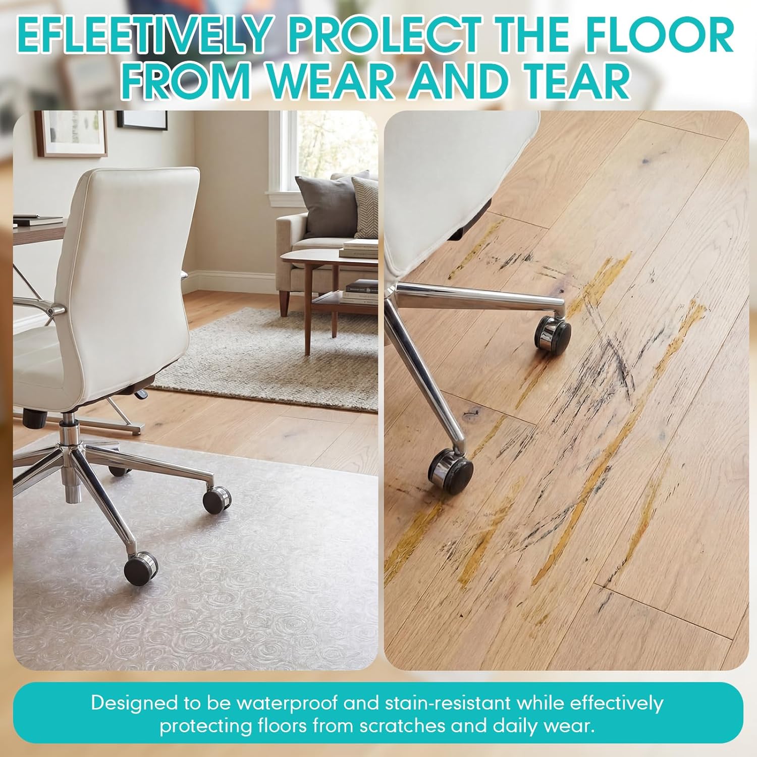 Breling Chair Mat for Carpet & Hardwood Floor 46 x 60 Inches Clear Rose Office Floor Protector for Home Office Heavy Duty Vinyl Desk Mats