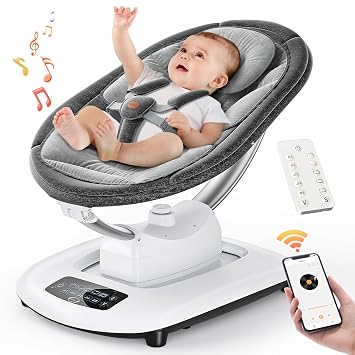 Baby Swing for Infants - Electric Baby Rocker with 3D Motion Detection, 180 Rotating Seat, Upgraded 5 Point Harness, Bluetooth Support, 5 Preset Lullabies and 5 Speeds