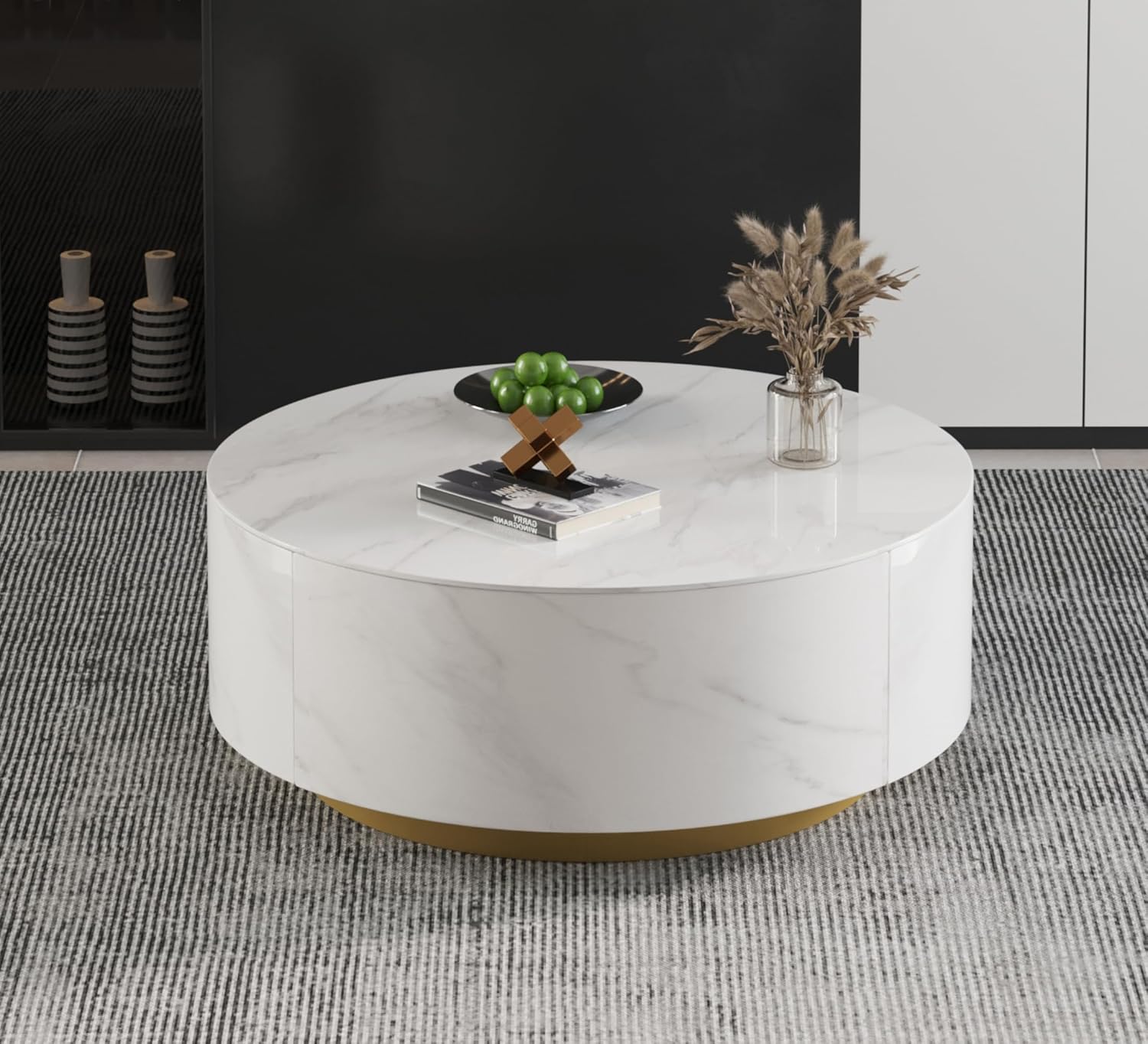 Sintered Stone Coffee Table Round Coffee Table with 2