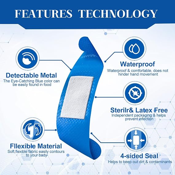 Geiserailie 400 Pcs Blue Metal Detectable Bandages Food Service 3x1
