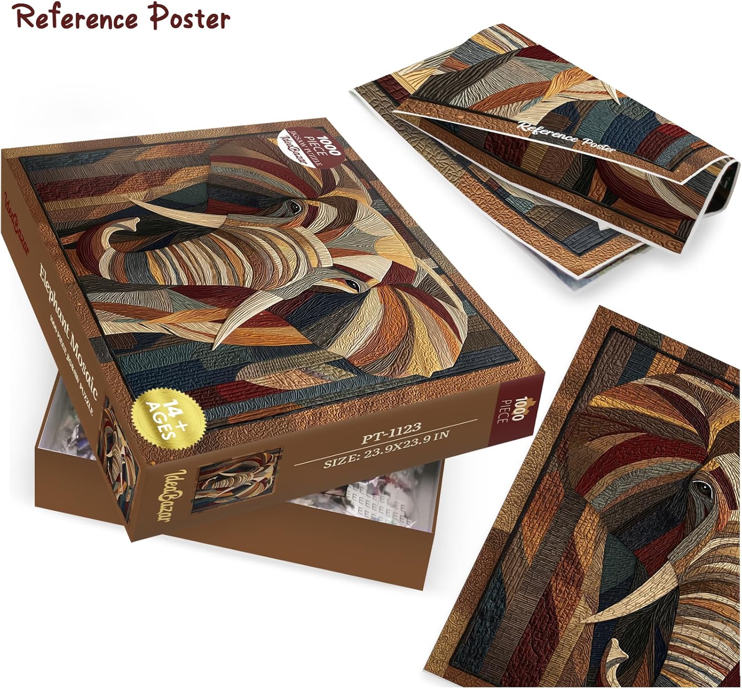 Colorful Mosaic Elephant Puzzles for Adults 1000 Pieces Fun, Challenging Animal Art Jigsaw Puzzles, Pretty Wildlife Fantasy Gorgeous Eyes Puzzle