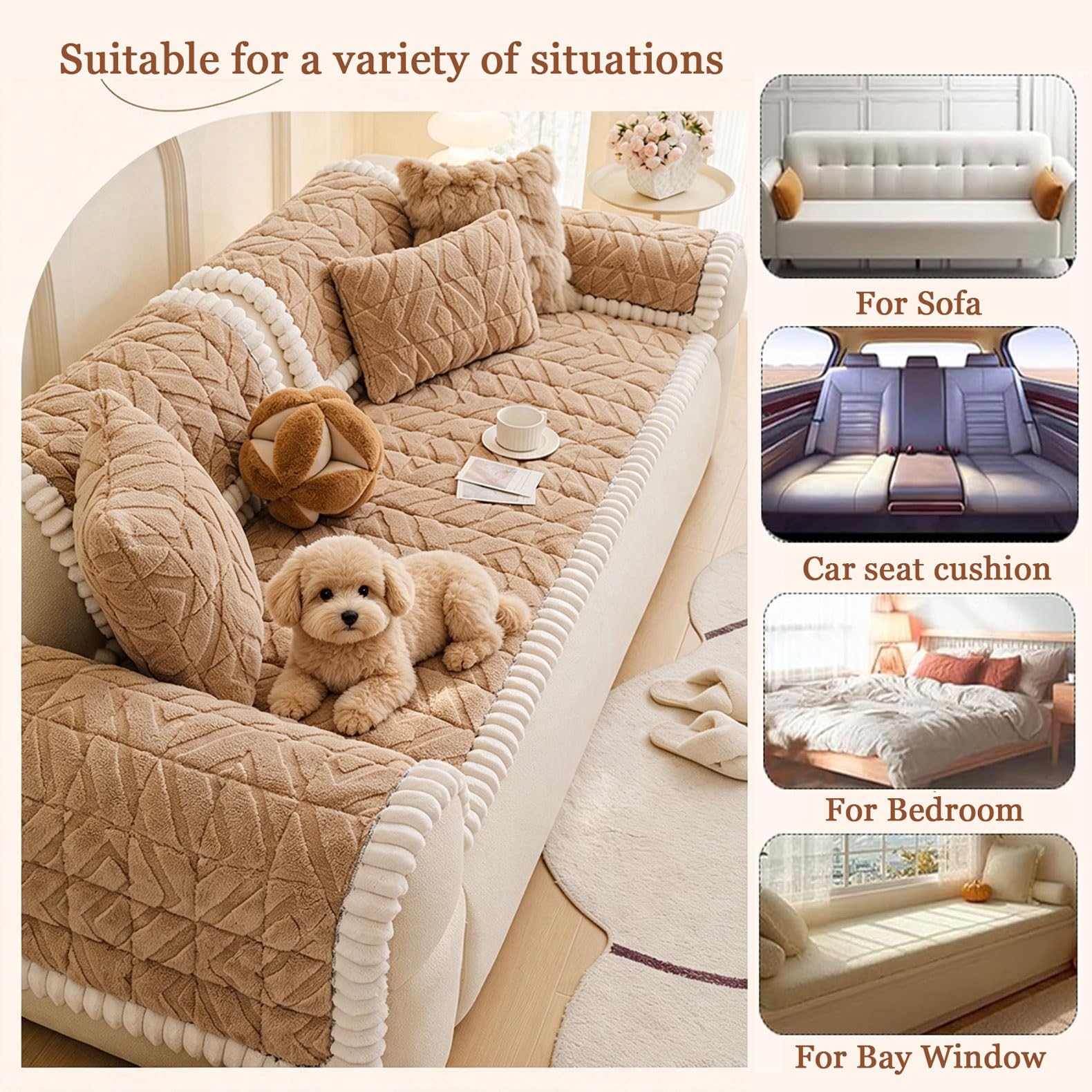Housse de Canapé & Couvre Canape en Peluche Douce Lavable, Protège-canape Antidérapant pour Chiens Housse canapé d'angle 1/2/3/4 Places(Grey 2,90 * 210cm)