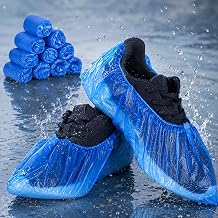 AM Safe-X Plastic Shoe Covers 100 Pcs | Waterproof Boot Covers | Elastic Anti-Slip Dustproof Shoe Protectors for Home, Office, Hospital, Laboratory, Construction & Clean Room Use | Blue