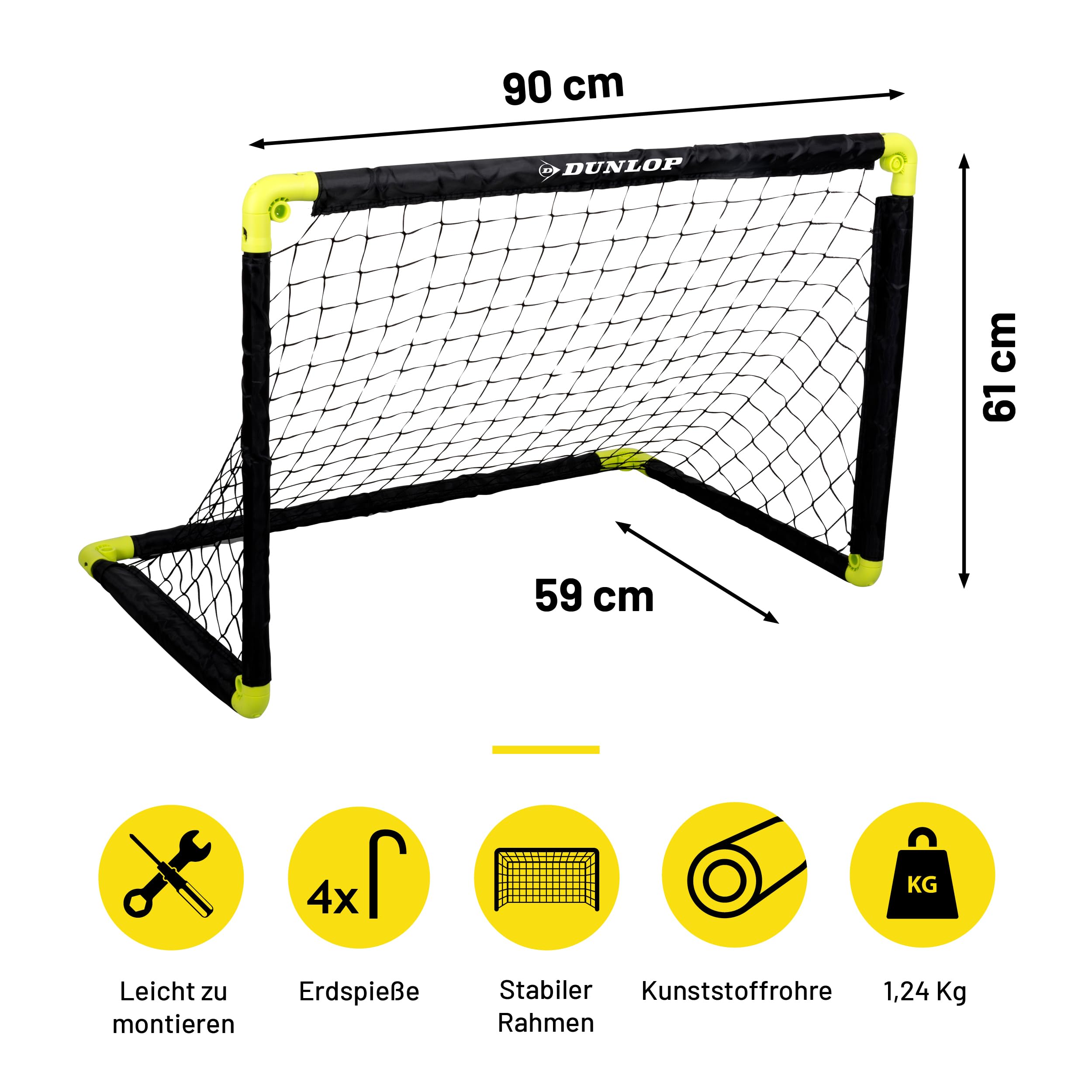 Dunlop Fußballtor - Fussballtor - Faltbares fußball Tor - Fussballtore für Garten Kinder - Fussball Trainingszubehör für Innen und Außen - Schwarz/Gelb