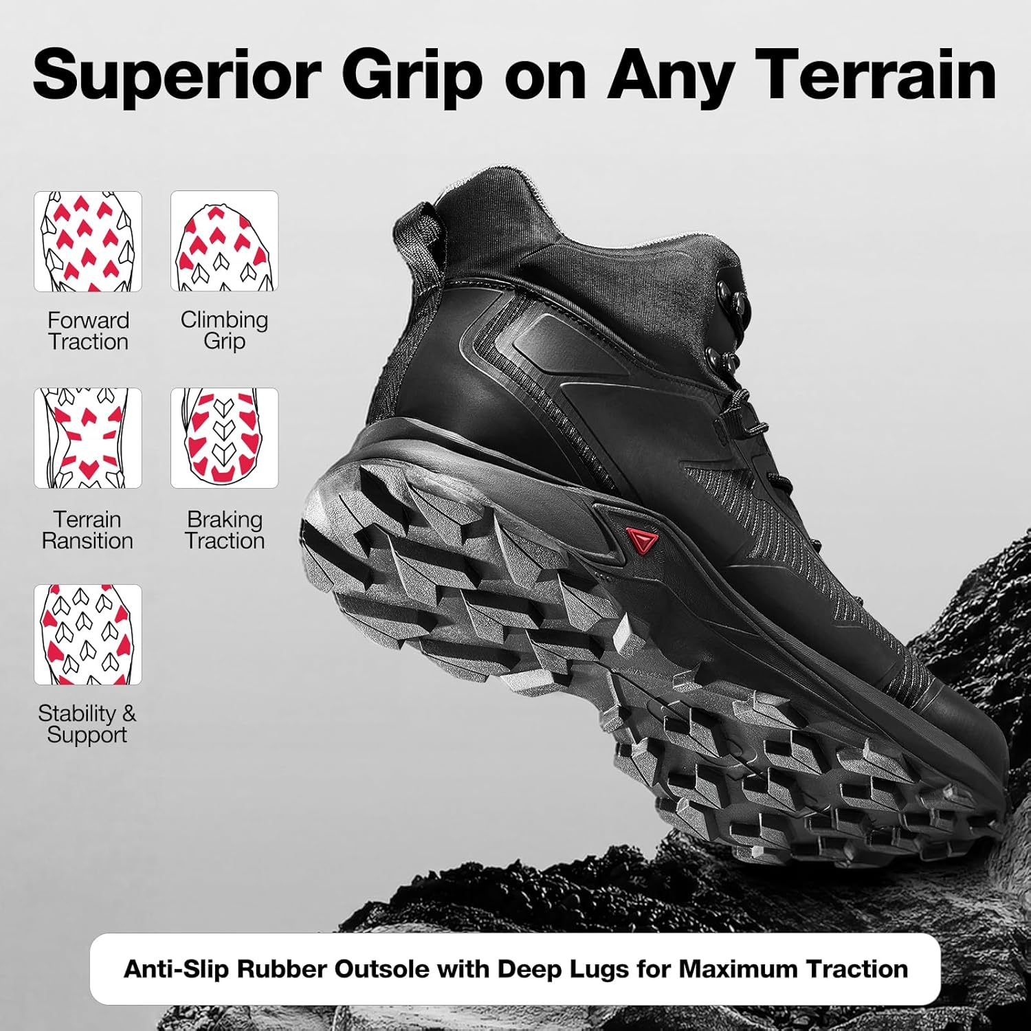 NINGO Men's Hiking Boots, Waterproof All-Terrain Hiking Shoes, Breathable Lightweight Outdoor Ankle Boots for Trekking, Backpacking, Walking, Mountaineering - Image 5