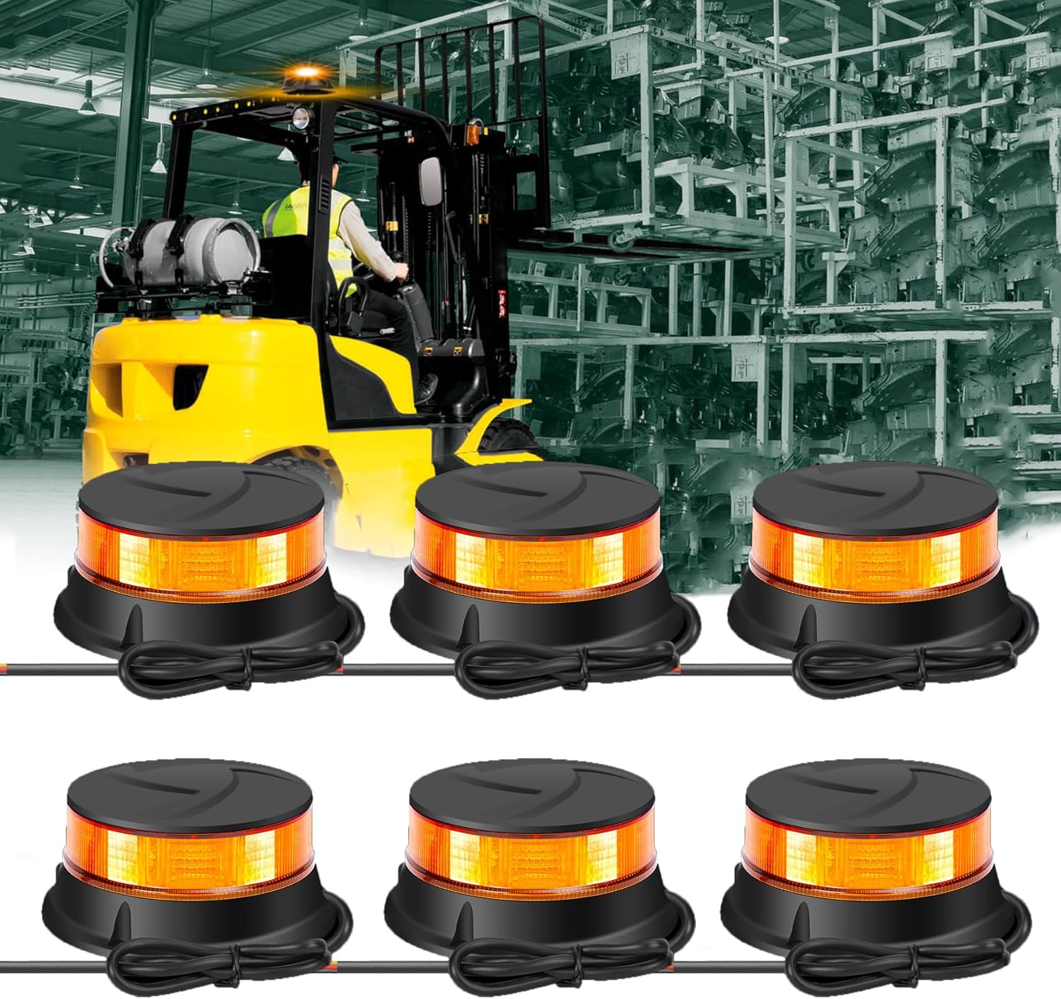 DAYSEN LED Amber Beacon Light, 4.2" Flashing Emergency Strobe Lights, Magnetic Mount 360 °Rotating Rooftop Safety Warning Light for Trucks Tractors Golf Carts UTV & ATV Cars(Magnetic)