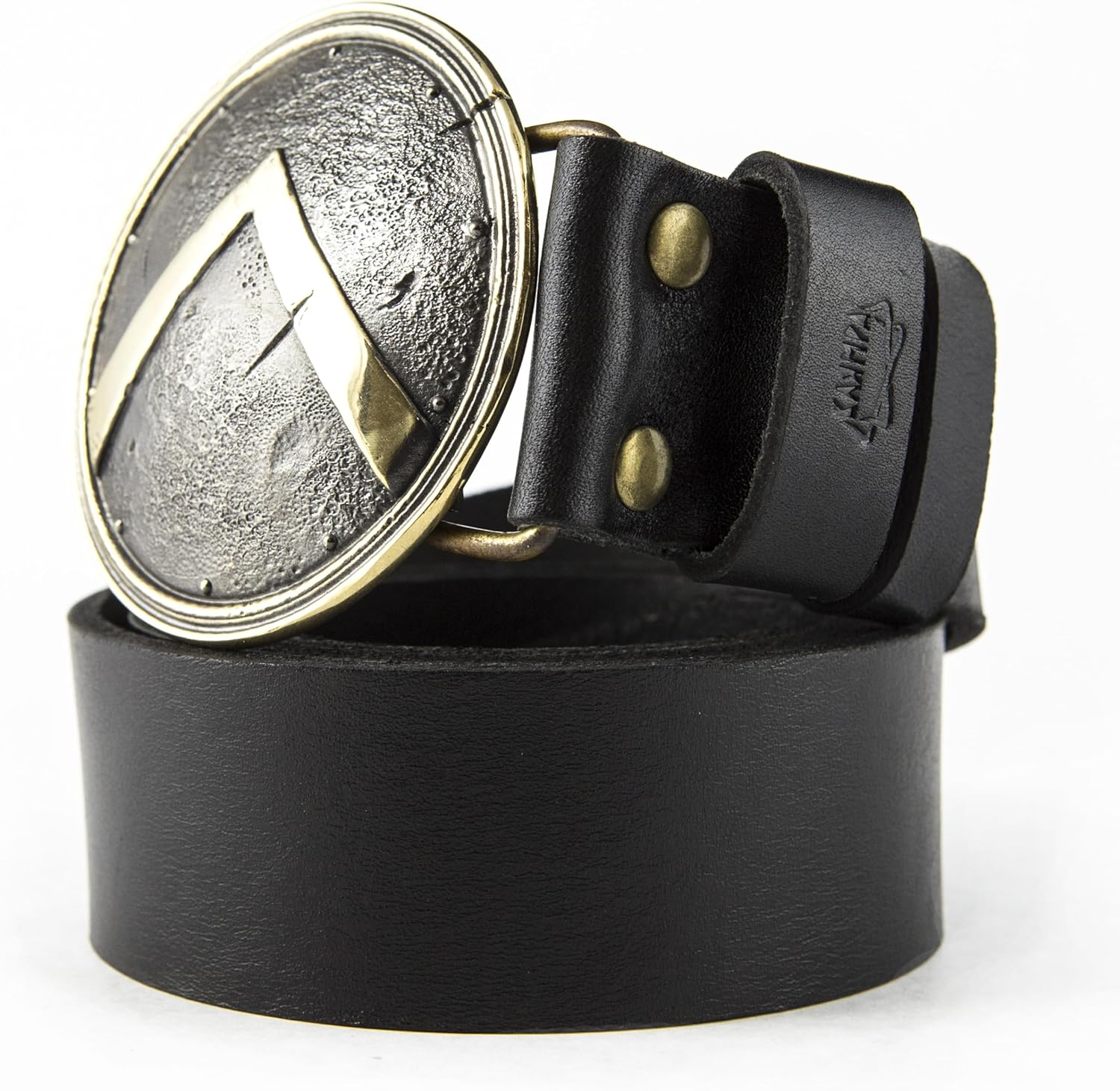 Leather belt with belt buckle Spartan shield, Handmade Aspis shield solid brass belt buckle on leather belt for men and women