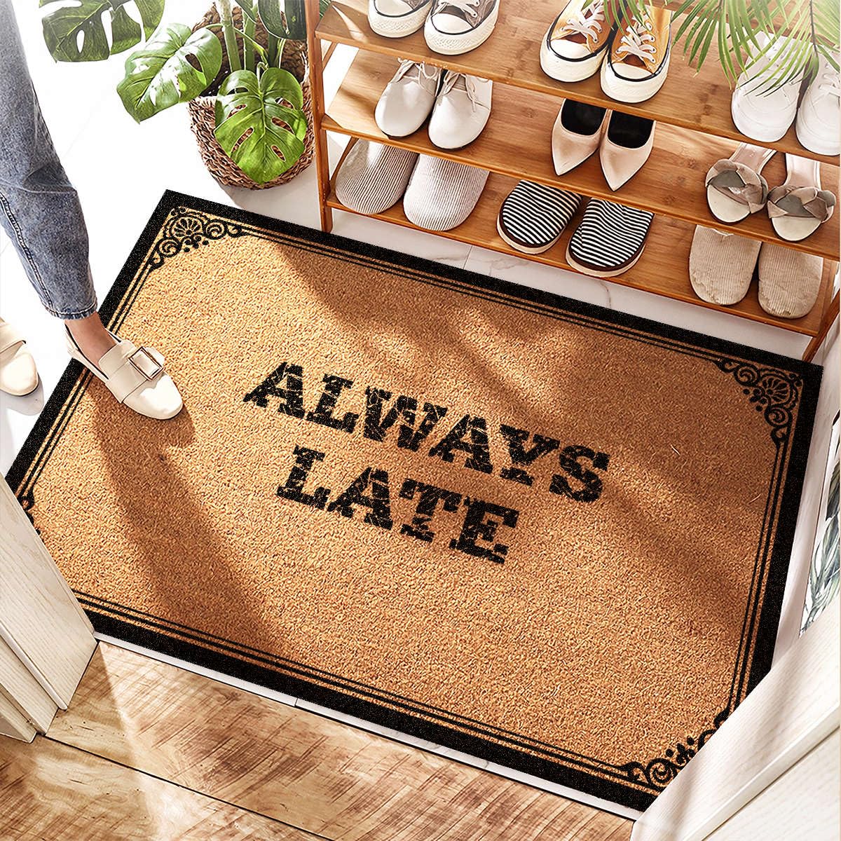 Tapis de bienvenue en corde de homard anti-saleté, paillasson festonné épais Always Late