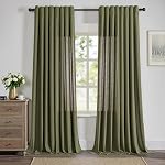 MYSKY HOME Semi Sheer Curtains 84 Inch Length, Living Room Curtains & Drapes Light Filtering Sliding Glass Door Windows Grommet Farmhouse Country Boho Style Soft Touch, 52" Wide, Olive Green, 2 Pieces