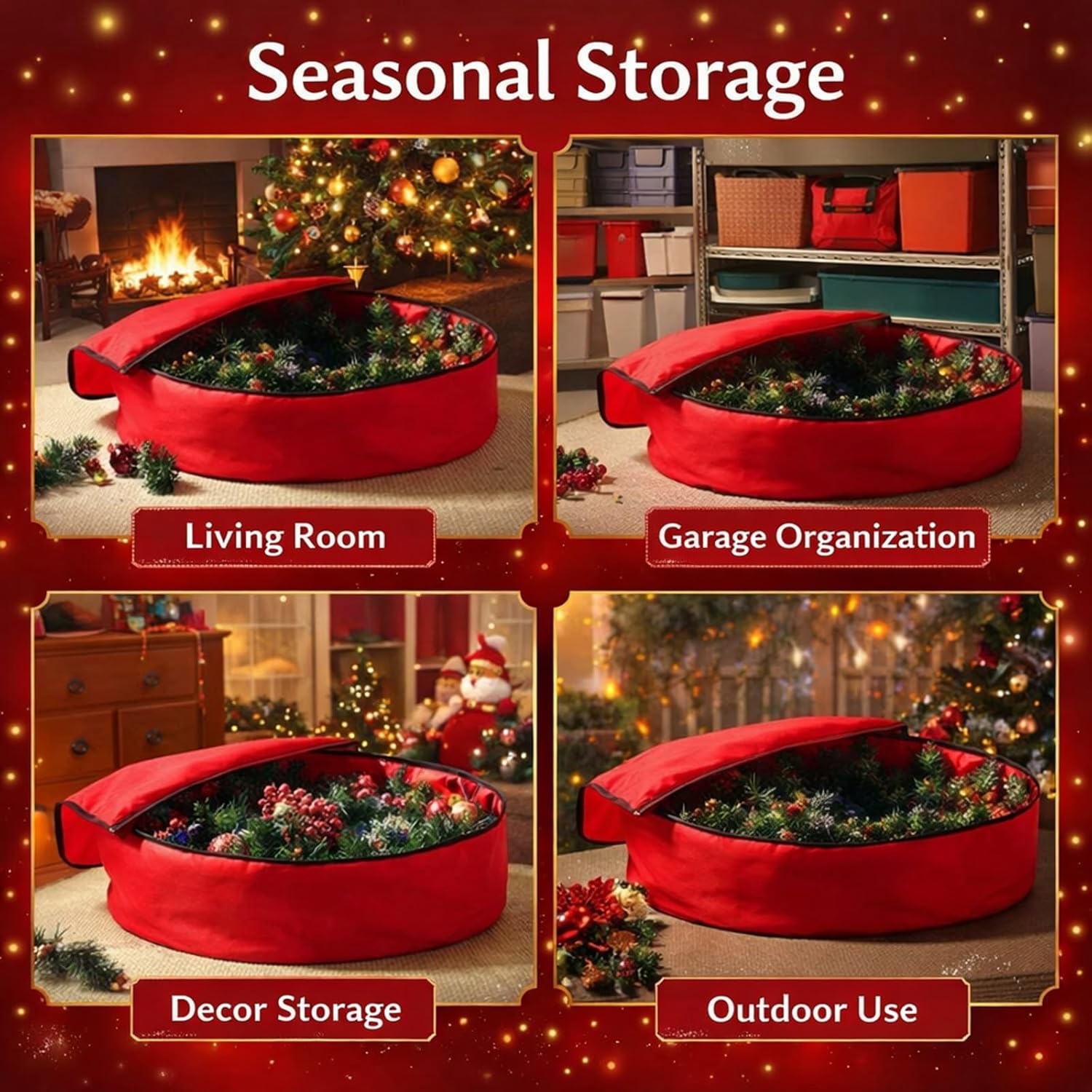 Christmas Wreath Storage Bag, Red, 36x8 Inch, Waterproof, Durable 600D Oxford Cloth, Easy Carry Handle, Ideal for Garland and Holiday Decor Storage