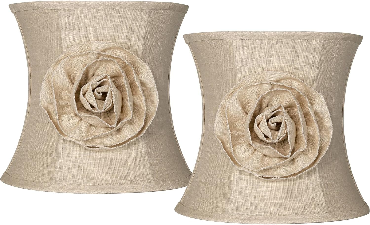 Set of 2 Pinched Drum Lamp Shades Almond Flower Medium 11" Top x 12" Bottom x 11" High Spider with Replacement Harp and Finial Fitting - Springcrest