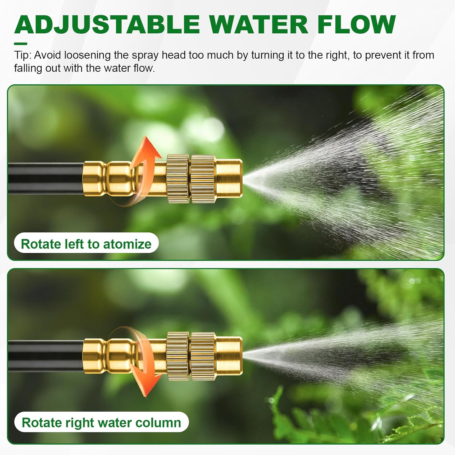 Drip Irrigation System, 100FT 1/4" Garden Watering for Outdoor Plants & Raised Beds, 30pcs Upgraded Brass Nozzles 360° Adjustable Misting Kit, UV-Resistant Tubing for Greenhouse, Lawn & Patio Cooling