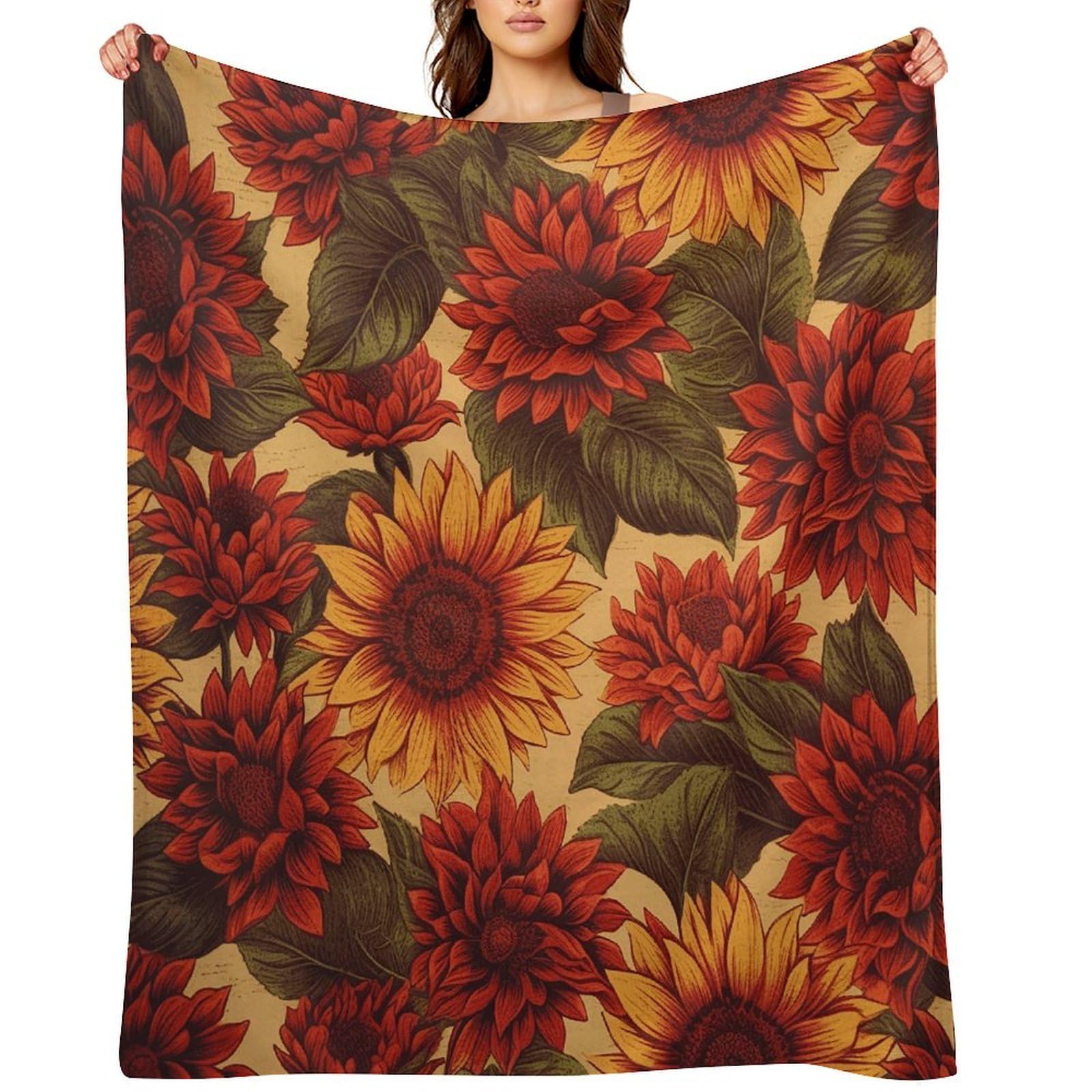 Red Sunflower Throw Blanket for Couch and Bed Super Soft Warm Lightweight Throw Blankets Cozy Fuzzy Flannel Blanket Personalized Decorative Blankets for Sofa Decor 60"x80"