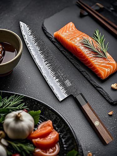 Miniatura 7 de SHAN ZU Cuchillo japonés de 8 pulgadas, cuchillo de chef Gyuto forjado a mano de 9 capas de alto carbono 10CR18MOV, cuchillo de cocina de acero