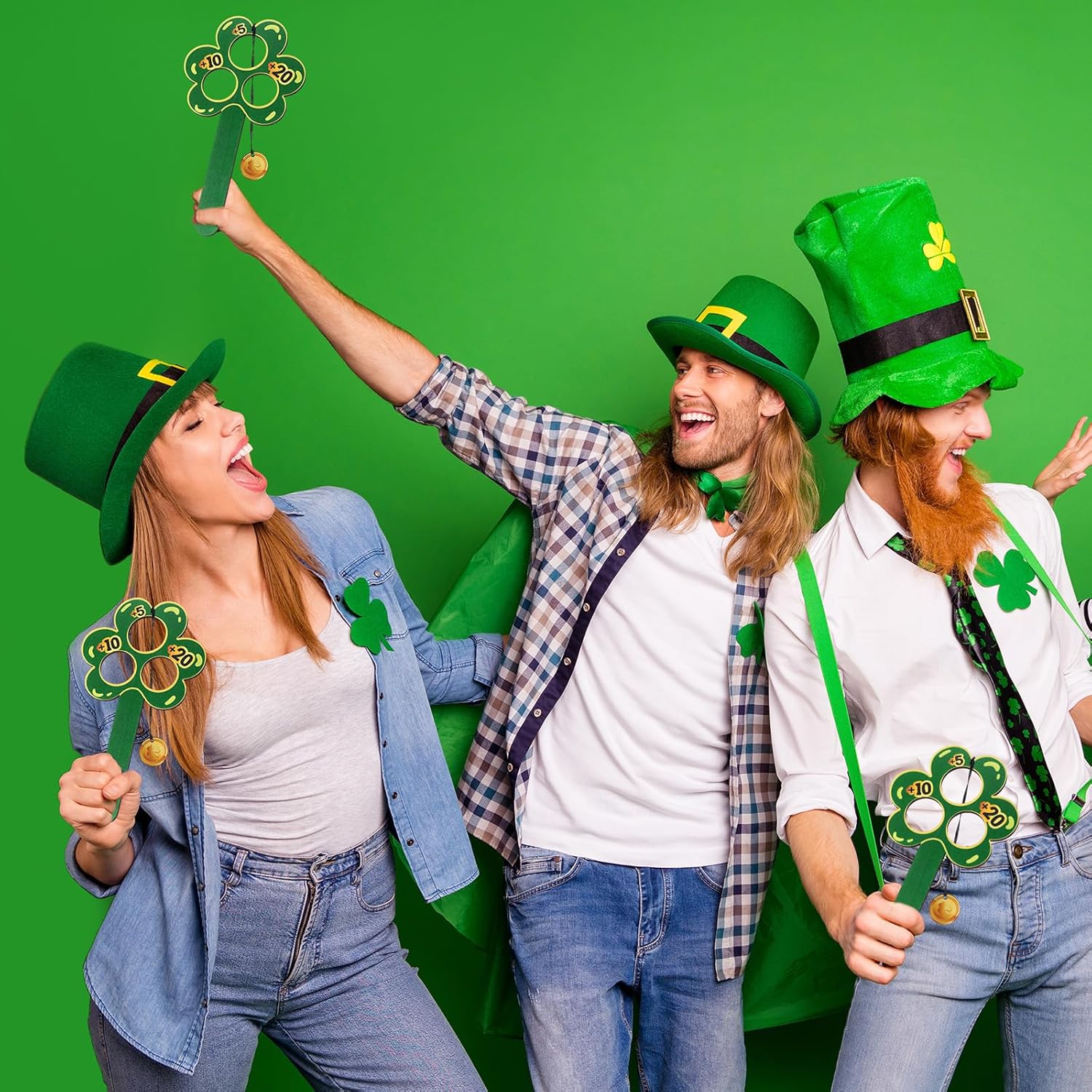 Wettarn 6 Pcs St. Patrick's Day Gold Coin Swing Game Board Shamrock Game St. Patrick's Day Wooden Game Board St. Patrick's Day Gifts Yard Games Outdoor Family Game Leprechaun Trap Kit