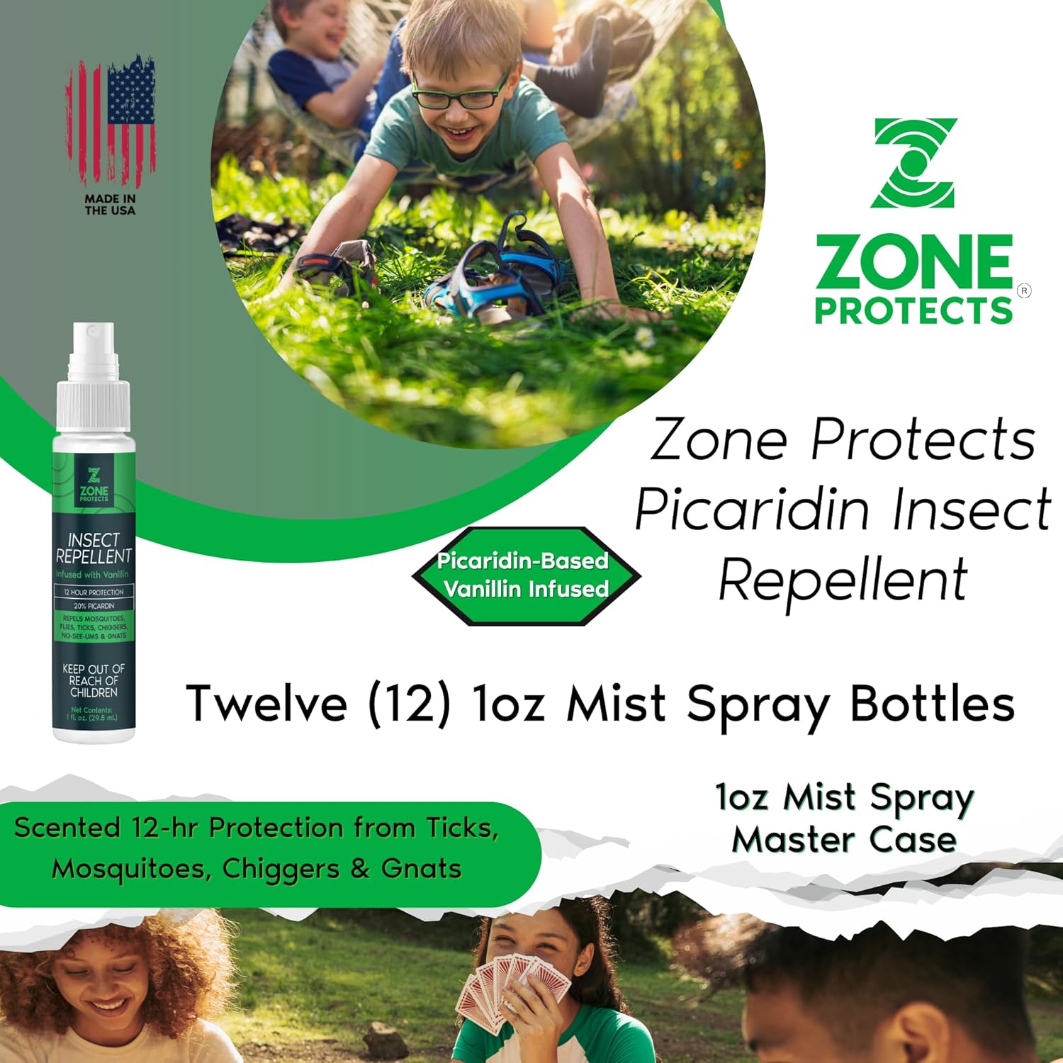 Scented Picaridin Insect Repellent Spray Master Case – Twelve 1oz Sprays – 20% Picaridin DEET-Free Mosquito Tick No See-Um Protection with Light Vanillin Scent for Family and Outdoor Use