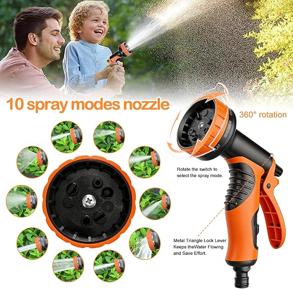 Flexibler Gartenschlauch 15m: Erweiterbarer Gartenschlauch mit 10-Funktions-Düse - Strapazierfähiger 3 Lagiger Latex Wasserschlauch 3/4 Zoll und 1/2 Zoll Metallanschlüsse - Für Garten, Terrasse, Auto - 4