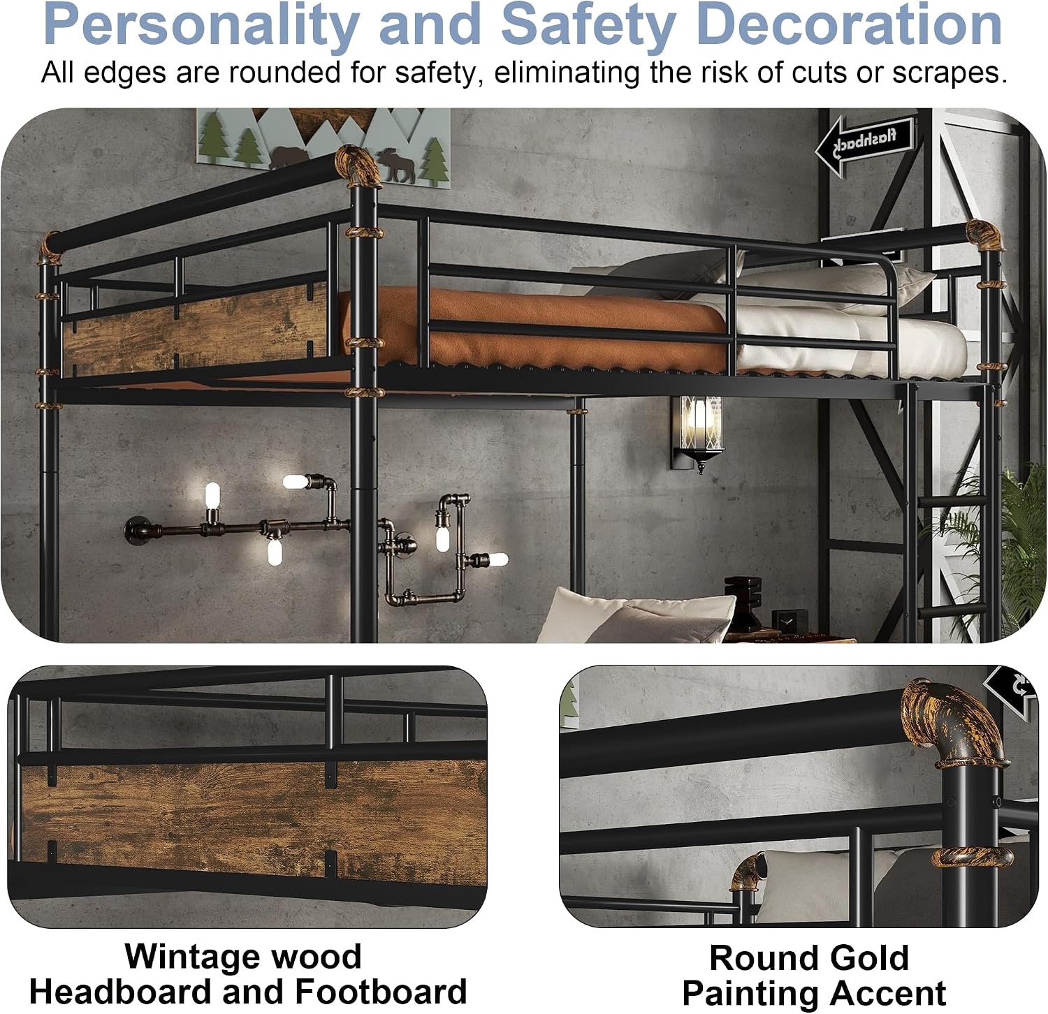Queen Over Queen Metal Bunk Bed for Adults & Teens, Heavy-Duty Convertible Bunk Beds Queen Size Industrial Bunk Bed Frame with High Safety Rails and Ladders, No Box Spring Needed (Black)