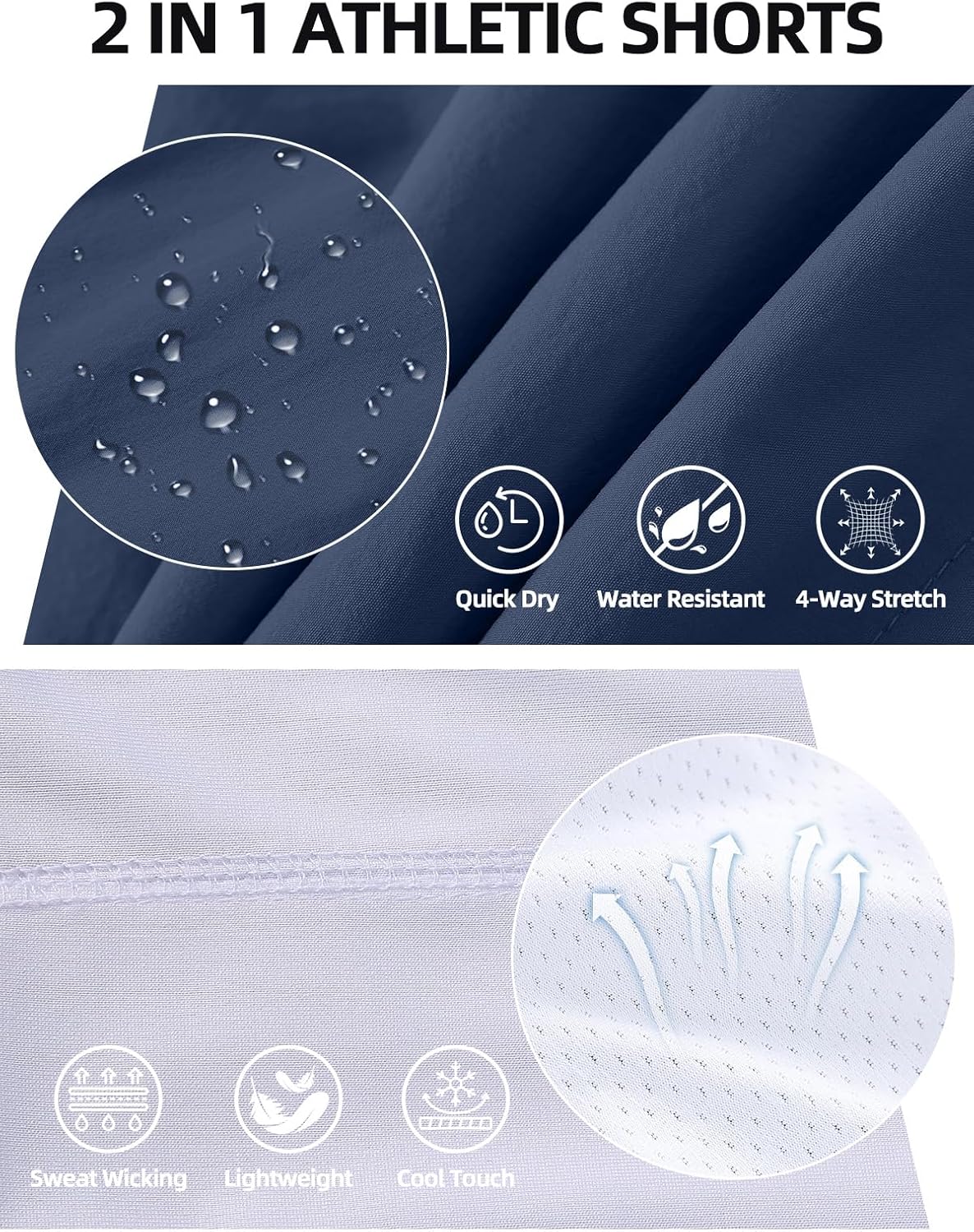 Men's 2 in 1 Running Shorts Quick Dry Gym Workout Tennis Training Basketball Sports Athletic Shorts with Pockets