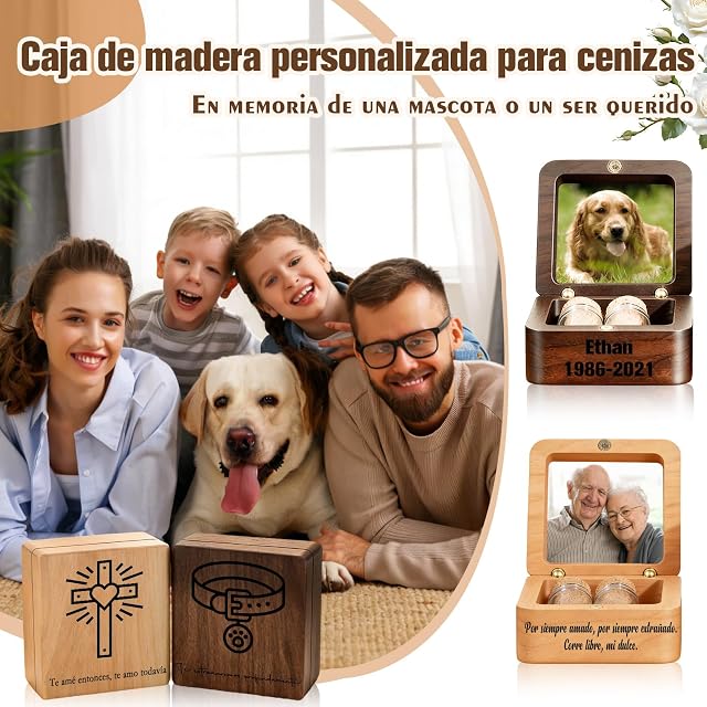 Foto 7 de 7 de WBW Urna de Madera para Cenizas Personalizadas con Texto o Foto Caja de Cenizas para Adulto Mascotas Urna…