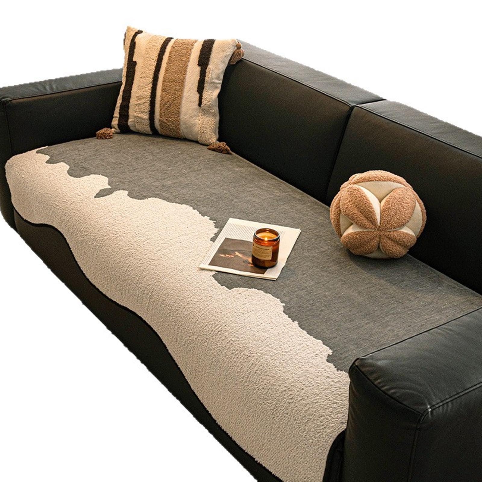 Couverture de canapé chenille gris 90x210cm lavable universelle