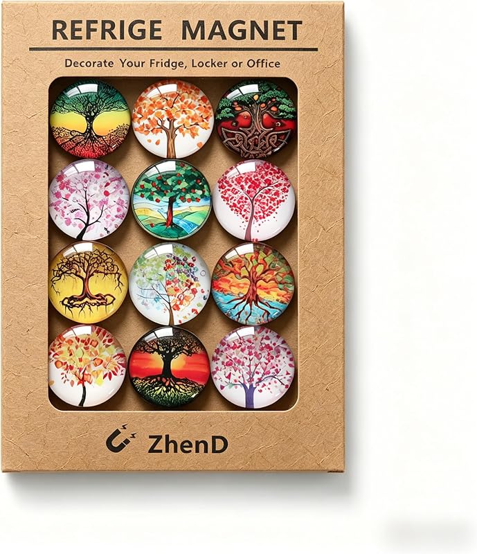 12 Pack Cute Tree Refrigerator Magnets – Mini Fun Unique Design Fridge Magnets for Decoration, Perfect for Office, Kitchen, Classroom, Whiteboard, Lockers & More