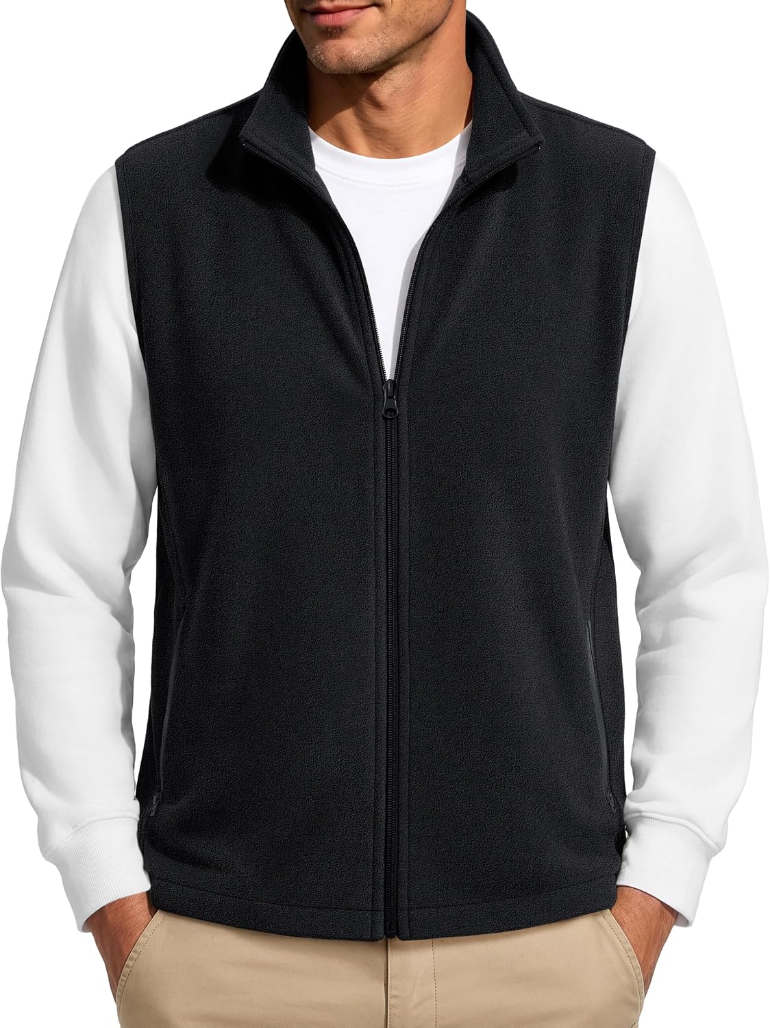 MAGCOMSEN Mens Fleece Vest Lightweight Zip Up Warm with 4 Pockets Golf