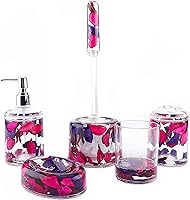 Vista 7 de Locco Decor - Juego de 4 piezas de accesorios para tocador de baño, acrílico líquido con movimiento flotante 3D en forma de hoja