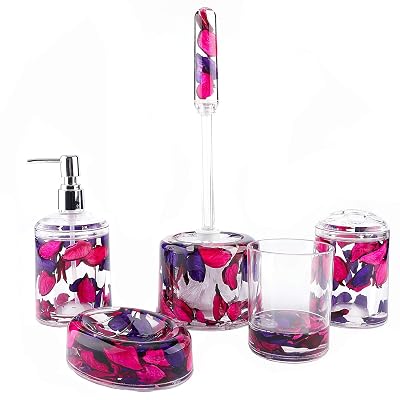Locco Decor 5 Piece Acrylic Liquid 3D Floating Motion Bathroom Vanity Accessory Set (Leaf)