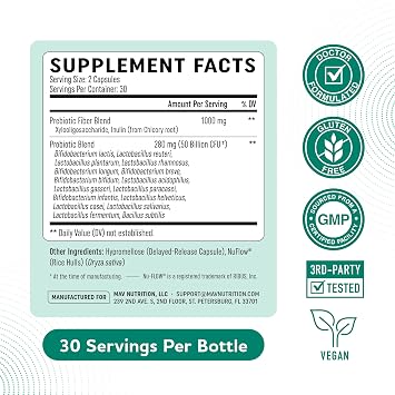Prebiotics and Probiotics, 50 Billion CFU, 16 Probiotic Strains & Inulin | With Prebiotic Fiber, Delayed Release Capsules, Gut Health Support, Prebiotics and Probiotics for Women & Men, 60 Capsules