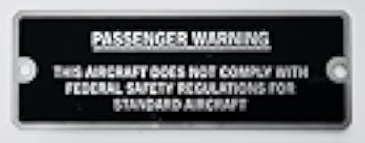 Amateur-Built Passenger Warning Experimental Aircraft Placard