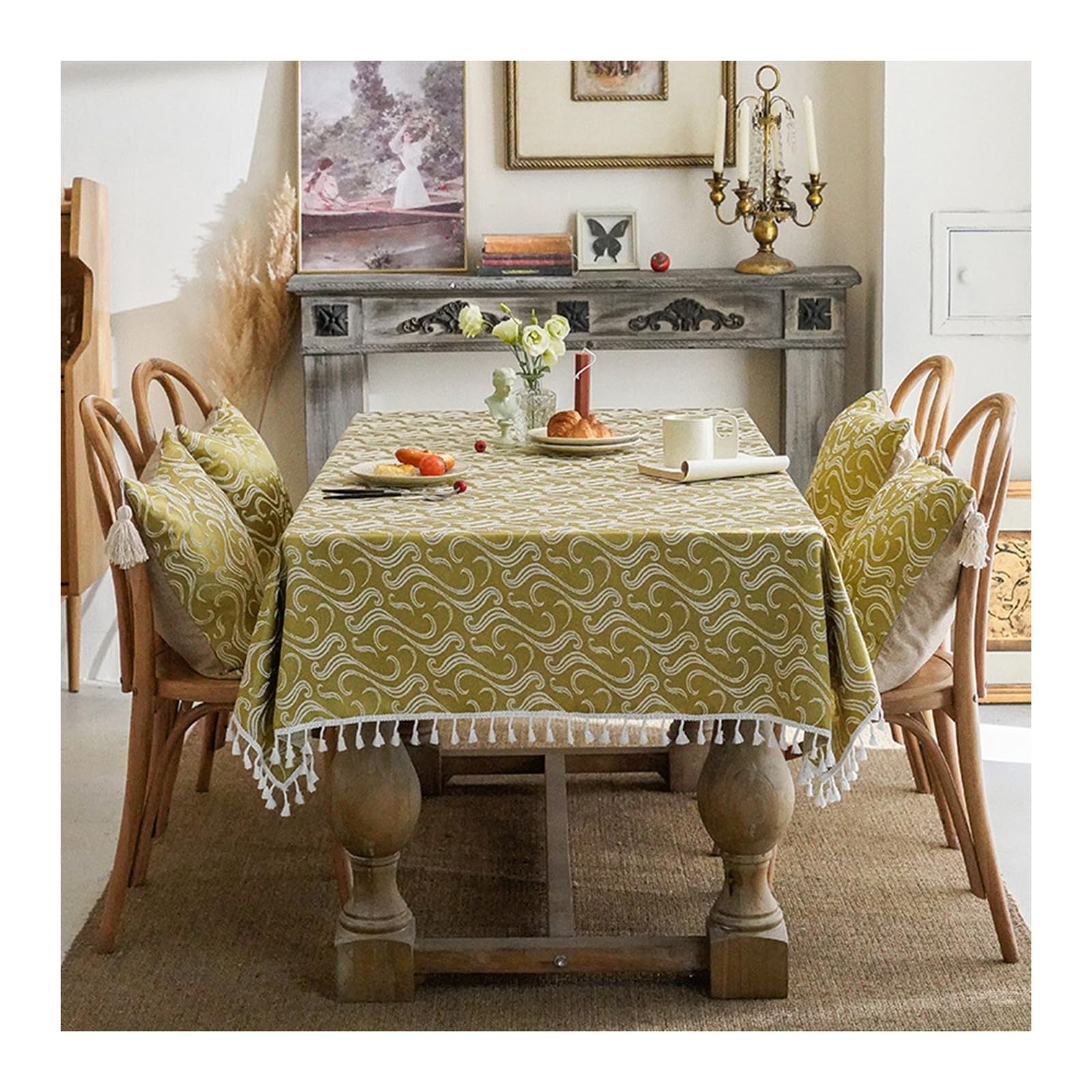 Nappe anti-taches rectangulaire 135x220 cm KnSam moiré jaune coton lin