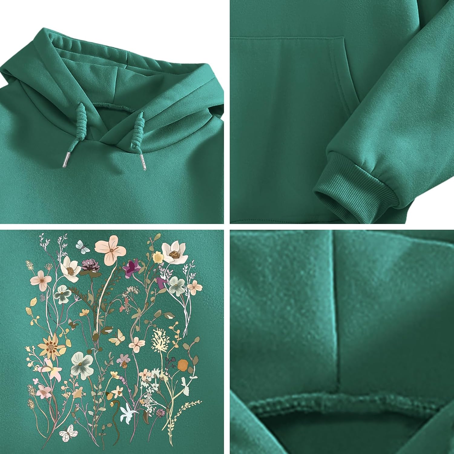 Women's Floral Printed Hoodies Vintage Aesthetic Flower Graphic Sweatshirt Cute Boho Fleece Thermal Hoodie Pullover - Image 6