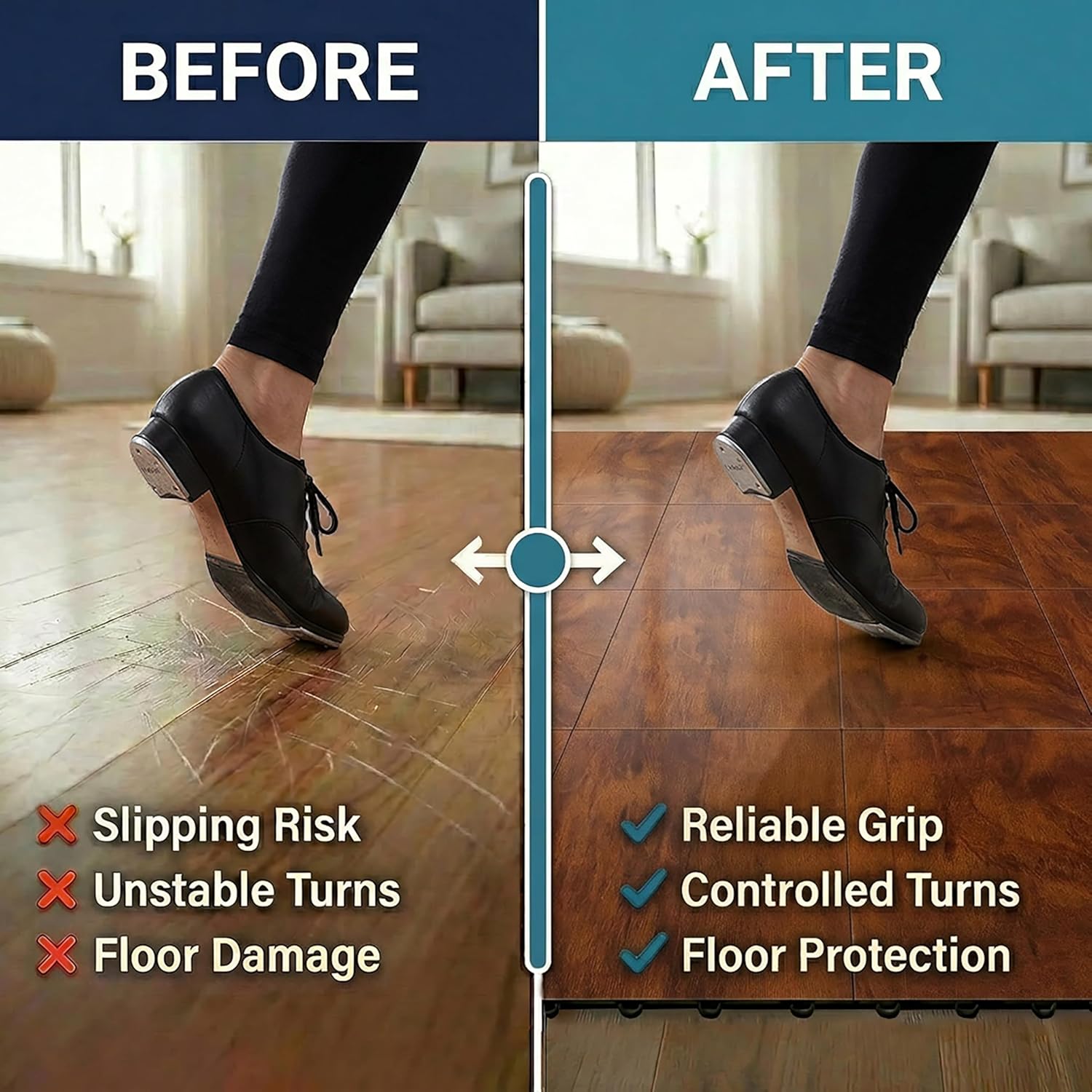 VersaStep by FlooringInc 12 x 12 Inch Interlocking Dance Floor Tiles, Portable Vinyl Dance Floor for Home Practice, 3/8 Inch Thick Snap Together Tap and Ballet Flooring, Dark Maple, 1 Tile, 1 Sq Ft