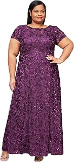 Women's Long Rosette Mother of The Bride Dress with Short Sleeves