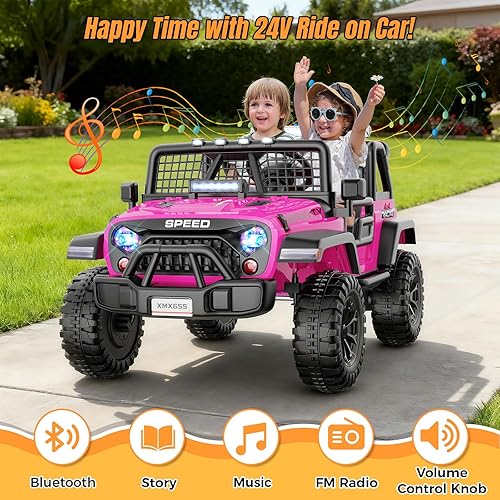 Miniatura 6 de Hikole Auto eléctrico de 24 V con control remoto, auto eléctrico XL de 2 plazas con asiento de 20 pulgadas de ancho, luces LED, suspensión de