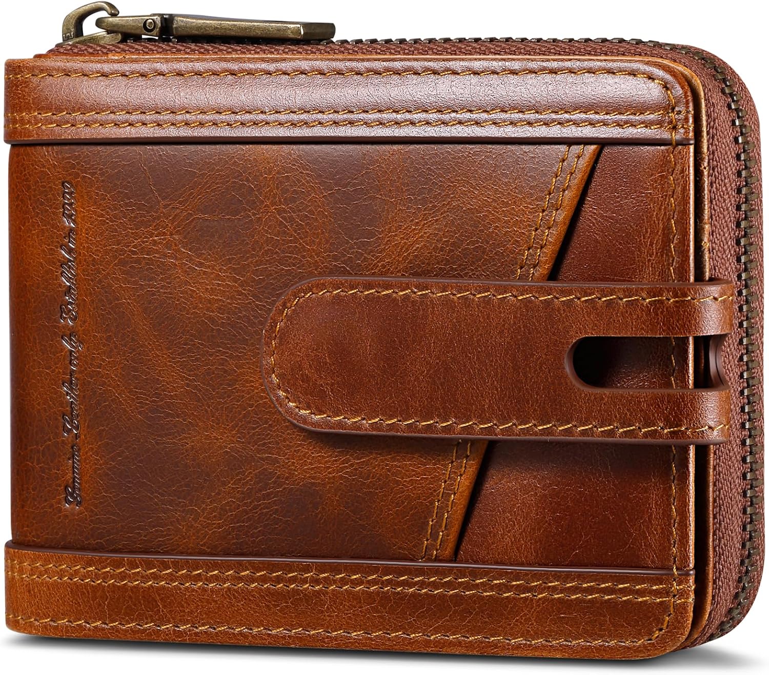 Genuine Leather Men's Wallet with Zipper RFID Blocking Wallet for Men