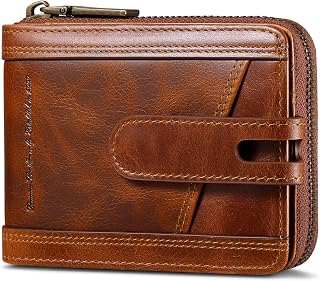 Genuine Leather Men's Wallet with Zipper RFID Blocking Wallet for Men